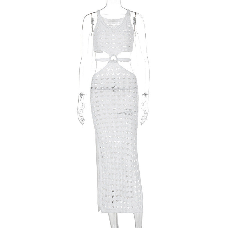 Fashion Irregular Hollow-out Solid Color Dress
