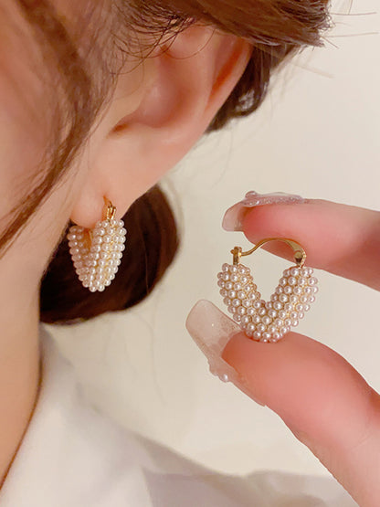 New sweet millet beads love heart sweet and cool niche design earrings