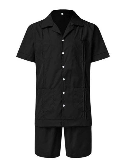 Simple Sports Short Sleeve Shorts Linen Loose Casual Men's Shirt Set