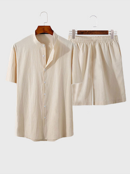 Men's casual home wear loose long-sleeved shorts two-piece set
