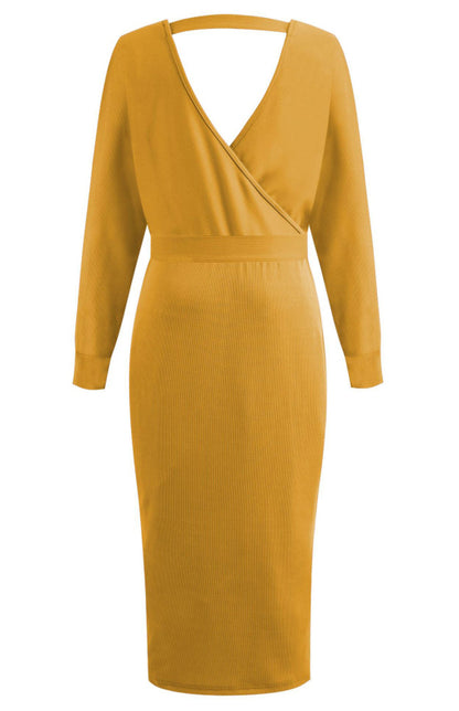 Women's Sexy V-Neck Lace-Up Long-Sleeved Dress