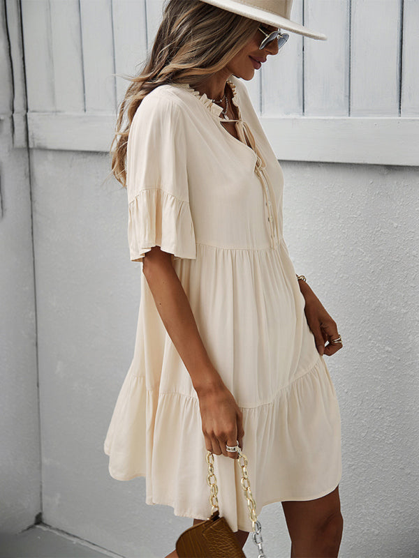 Women's spring and summer temperament casual solid color sexy dress