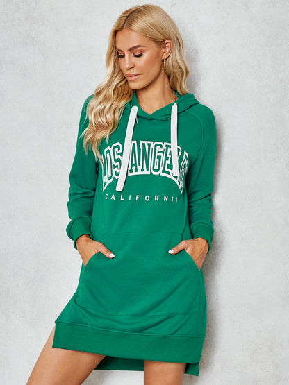 Women's lettered print hooded skirt dress