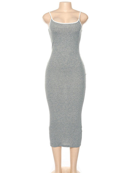 Women's Contrasting color suspender sexy open back slim dress