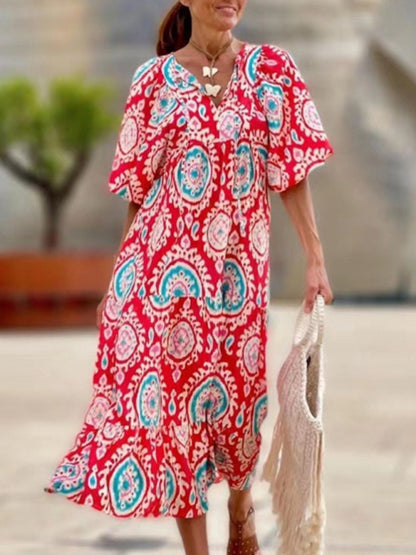 Geometric Collage Puff Sleeve Dress Street Holiday Women's Clothing