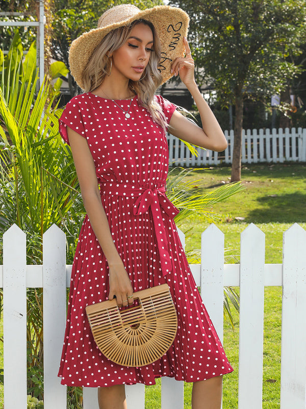 Women's Woven Polka Dot Pleated Midi Dress