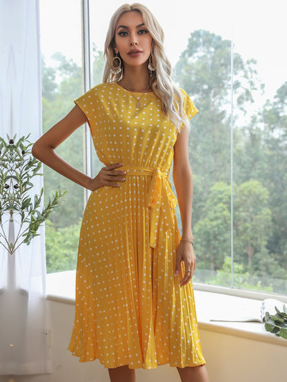 Women's Woven Polka Dot Pleated Midi Dress