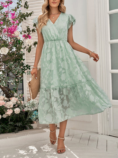 Women's Casual V Neck Floral Sleeveless Long Dress