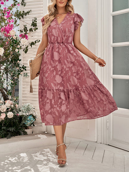 Women's Casual V Neck Floral Sleeveless Long Dress