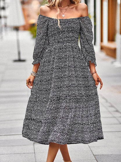 Bohemian Dress Feminine Square Neck Three Quarter Sleeve Maxi Dress