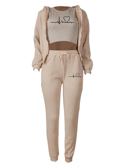 New velvet sweatshirt hooded letter print casual suit (three-piece set)