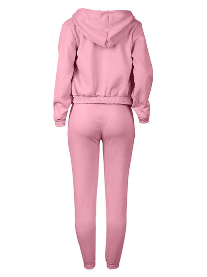 New velvet sweatshirt hooded letter print casual suit (three-piece set)