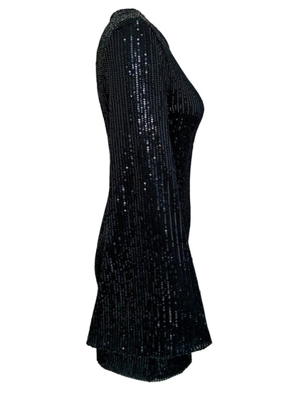 Women's sequin bell sleeve fashionable casual shiny dress