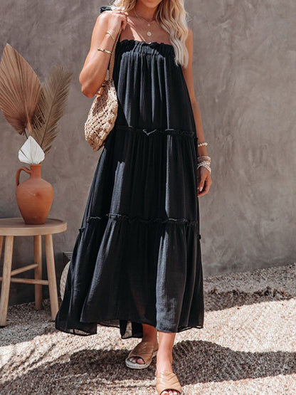 Women's solid color sexy suspender midi skirt