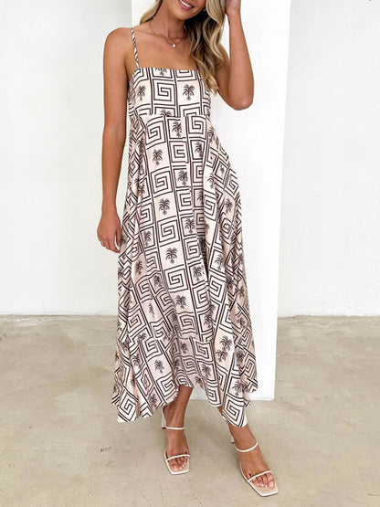 Women's fashion new style small fresh printed suspender dress