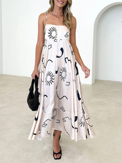 Women's fashion new style small fresh printed suspender dress