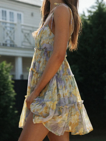 New resort style sexy printed suspender dress