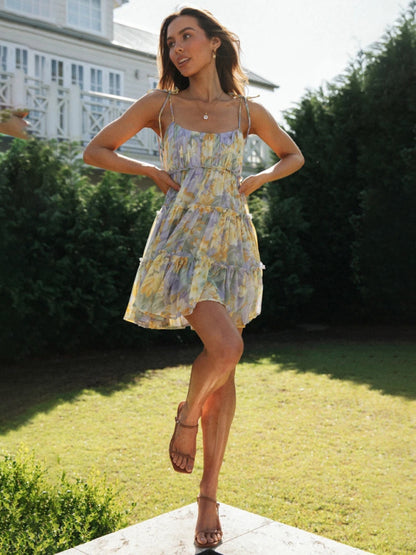 New resort style sexy printed suspender dress