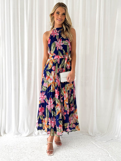 Women's Halterneck Sleeveless Printed Casual Vacation Swing Dress