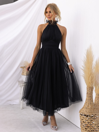 New style halter neck mesh turtleneck dress