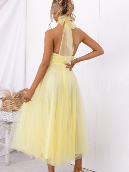 New style halter neck mesh turtleneck dress
